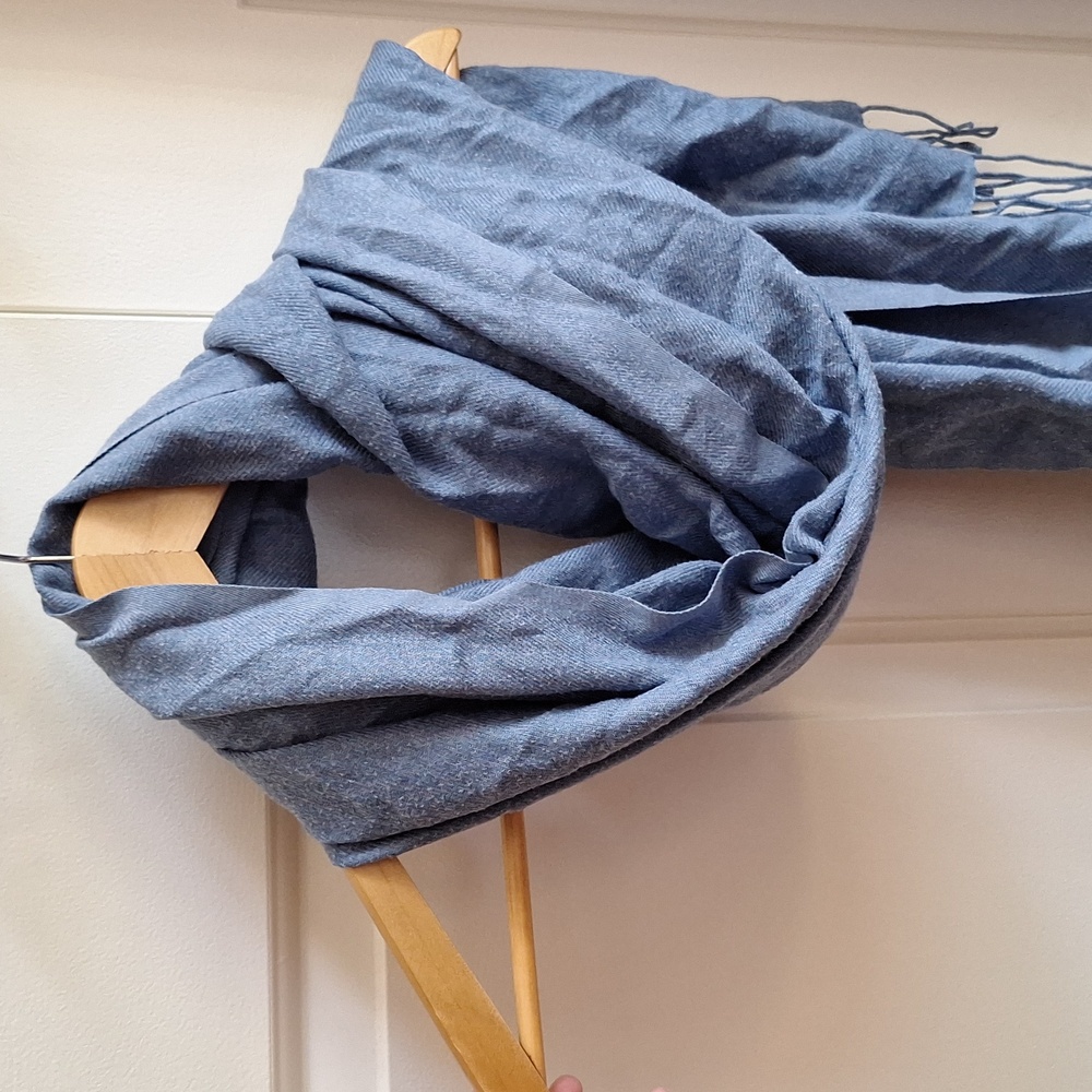 Blue Flannel-like Fringe Scarf